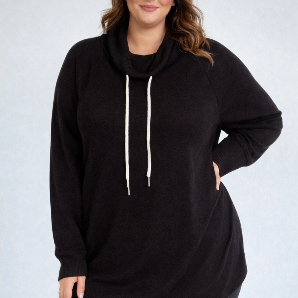 Terra & Sky black plus size cowl neck cropped sleeve sweater size 1X